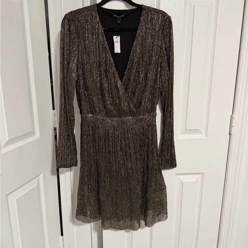Banana Republic Metallic Brown Wrap-Style Party Dress